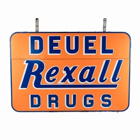 Large "Rexall Drugs" Porcelain Dbl Sided Sign