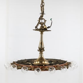Large Vintage Commercial Copper & Brass Chandelier