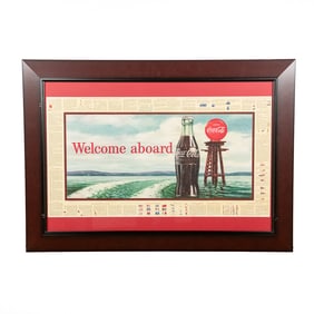 Framed Coca Cola "Welcome Aboard" Paper Litho Sign