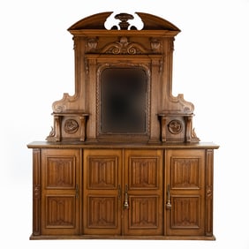 Large Oak Cabinet with Mirror