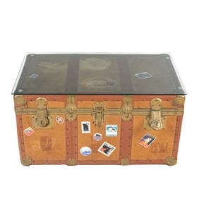 Leather Trunk GlassTop Cocktail Table