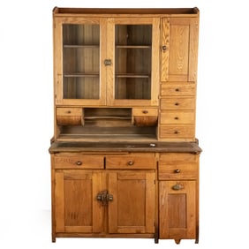 Antique Two Part Hoosier Oak Cabinet