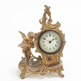 Antique Cupid w/Dove Gilded Brass Figural Clock