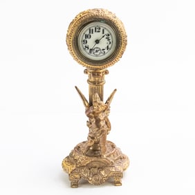Antique Art Nouveau Gilded Brass Figural Clock