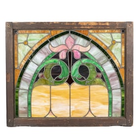 Antique Leaded Stained Glass Floral Themed Window
