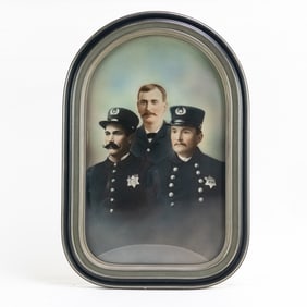 Antique Framed Police Family Under Domed Glass