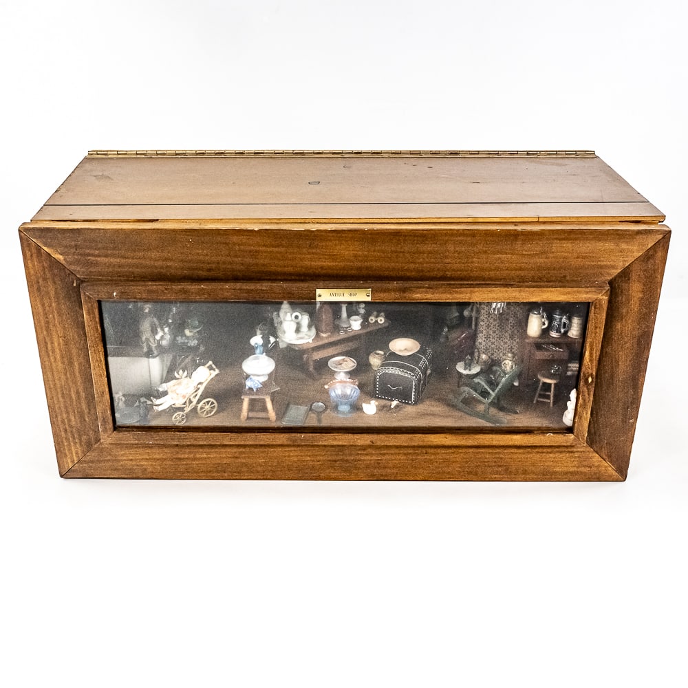 Miniature Antique Shop Display/Diorama: Due to the size/weight/fragility of this item, it will require a pick up or customer-arranged 3rd-party shipping. We will connect you with reputable transport companies after the auction. Custom built