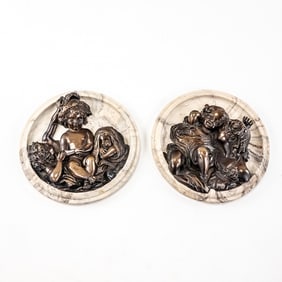 Pair of 1848 E.W. Wyon Bronze on Marble Plaques