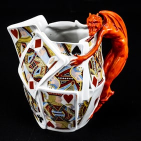 Royal Bayreuth Devil & Cards Water Pitcher