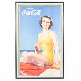 Lrg "Drink Coca Cola" Framed Cardboard Sign
