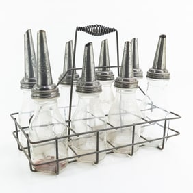 Oil Bottle Rack w/8 Glass Bottles