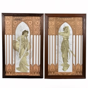 2 Framed Mucha Print Glass Panels