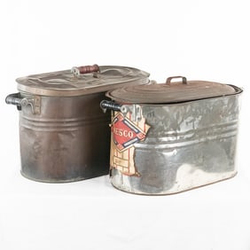 Lot of 2: 2 Copper & Tin Boilers, Wash Tubs w/ Lid