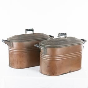 (2) Copper Boilers, Wash Tubs w/Lids