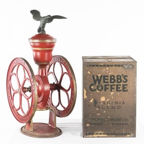 Lot of 2: Iron Coffee Grinder & Webb's Coffee Bin