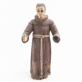 Hand Carved Wooden Statue of a Monk