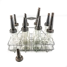 Wire Quart Bottles Oil Rack w/ 8 Glass Bottles