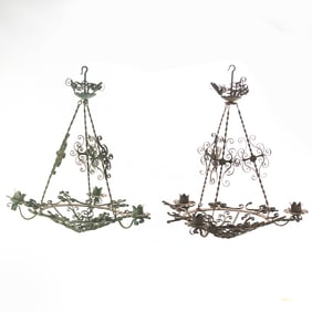 Lot of 2:  French Wrought Iron Candle Chandeliers