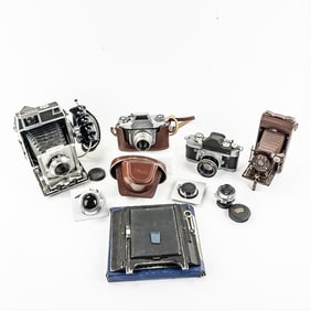 4 Cameras, 3 lenses, Graflex Back - Kodak, Exa