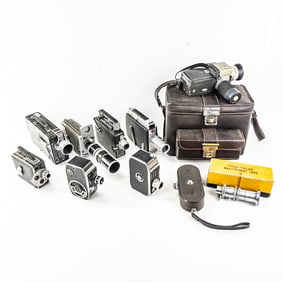 9 Movie Cameras, Case & Anastigmat Lens