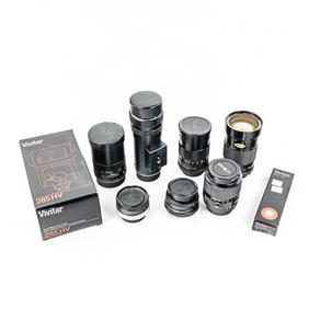 Lot of 7 Misc Lenses & 2 Boxes  Leitz, Vivitar..