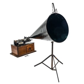 Edison Spring Motor Cyl Phono w/Horn & Support