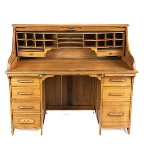 54" Oak Roll Top Desk S Curve Top W/Key