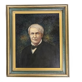 Thomas A. Edison Framed Oil on Canvas Painting