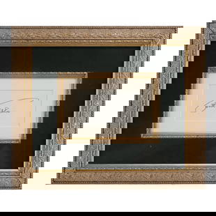 Framed Thomas Edison Signature Autograph: Beautiful full umbrella signature in pencil on a white card signed Thos A Edison. Card measures approx 4.25" wide, 2.25" tall. Professionally framed and matted. Comes with a letter of authenticity. 