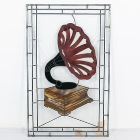Contemporary Leaded Glass Phonograph Window
