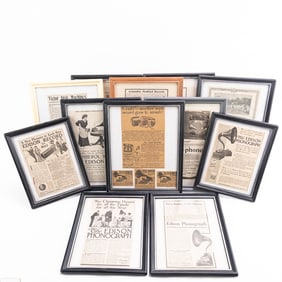 (12) Framed Phonograph Advertisements