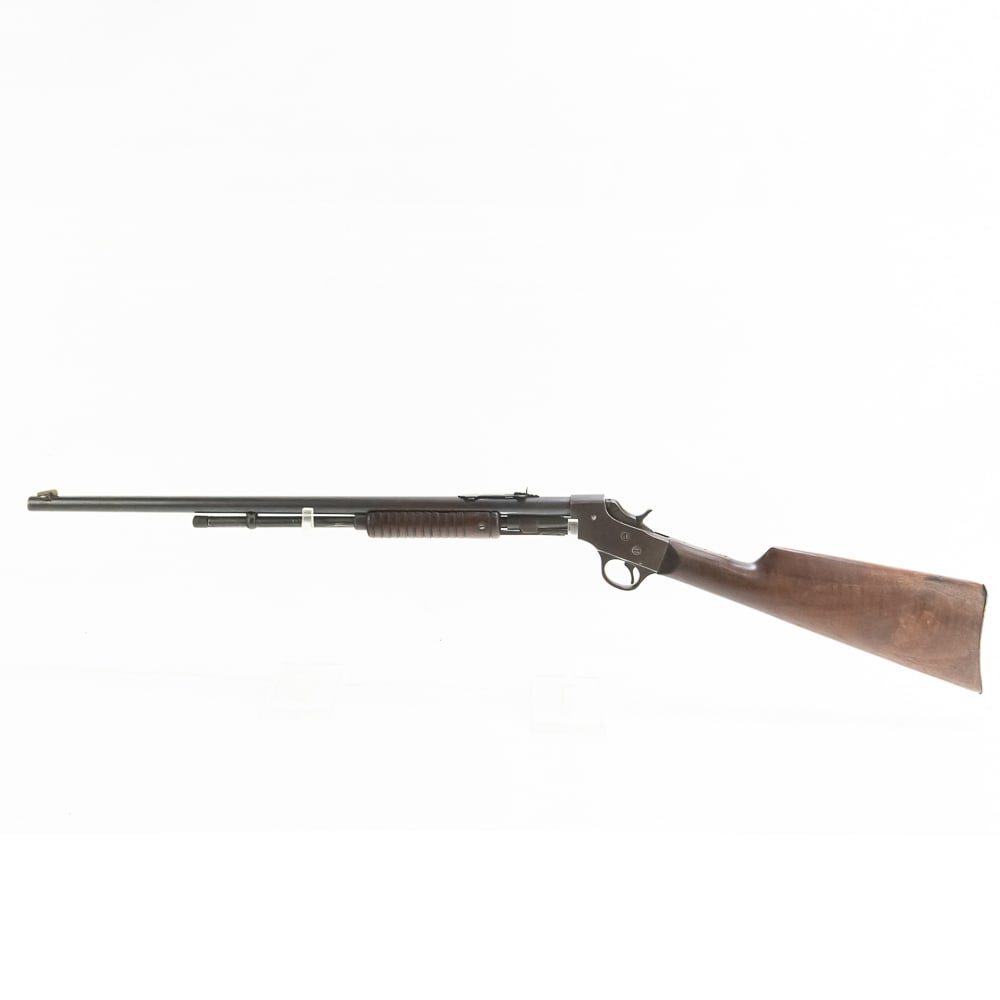 Stevens Visible Loader 22lr Rifle (C) A144: Stevens Visible Loader 22lr Rifle in good condition with wear. The bore is dark. This 22 rifle has a very cool feeding action where the 22 round is extracted from the magazine and held out "visible" t