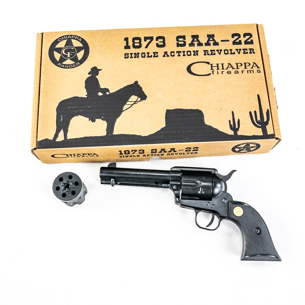 Chiappa 1873-22 22lr/mag 4-5/8" Revolver 13M31714: Chiappa 1873-22 22lr/mag 4-5/8" Revolver in excellent condition with the original box, manuals and 22mag cylinder. S/N13m31714