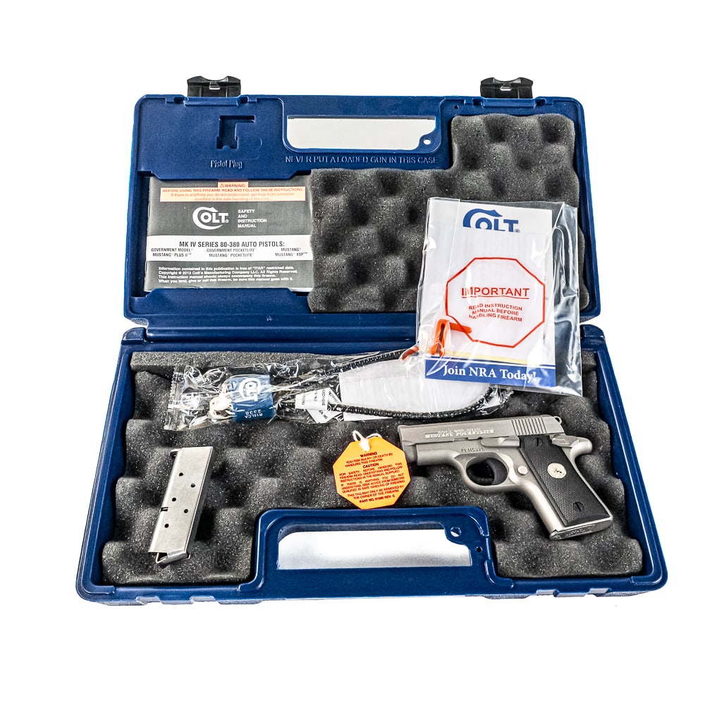 Colt Mustang Pocketlite ..380acp Pistol PL115328: Colt Mustang Pocketlite ..380acp Pistol in excellent Like New condition with the original case, manuals and 2x magazines. S/N:PL115328