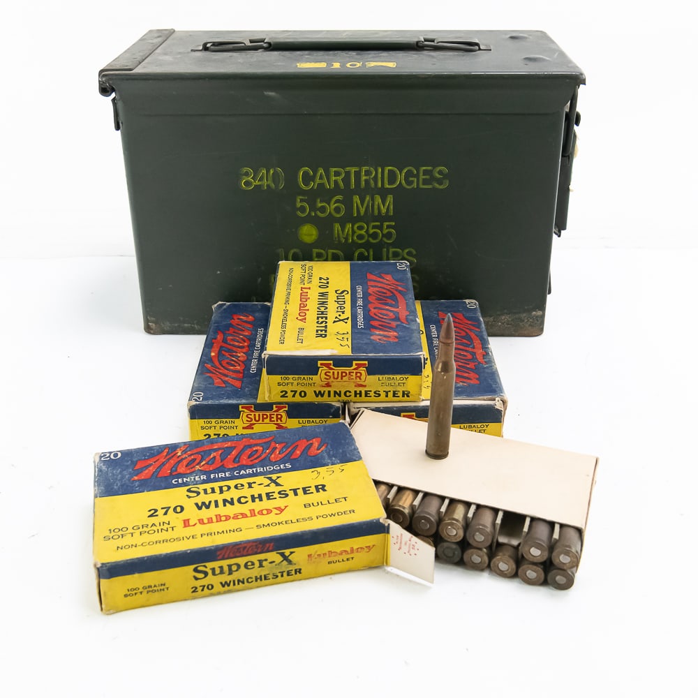 4 Boxes of Western Super-X Collector Ammunition: 4 boxes of Antique Western Cartridge Company Super-X brand 270 Winchester Ammunition. Pre-Winchester branded ammunition is hard to find and in original factory boxes. Box condition ranges from fair to