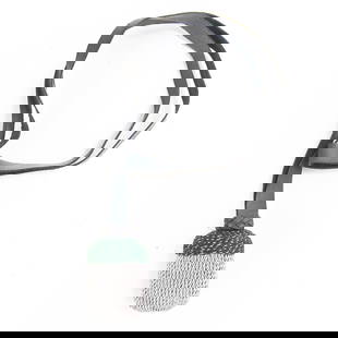 WWII Portepee/Sword Knot: WWII portepee consisting of stylized acorn with silver aluminum bullion thread. Green thread interwoven w/silver thread on cap. Suspended by a grey leather strap. Measures 17.25” long. See
