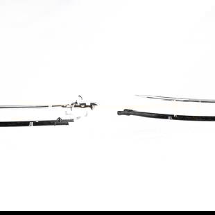 WWII German Officer Carl Eickhorn Sword & Scabbard: WWII era Carl Eickhorn made German Officer&#8217;s sword and scabbard. Nickel plated guard with black twisted-wire wrapped handle (intact and solid). Leather washer present and intact. Marked &#8220;C