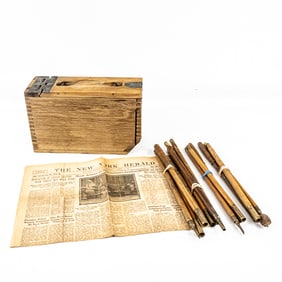 JULY WWI Ammo Box, Cleaning Rods, Newspaper
