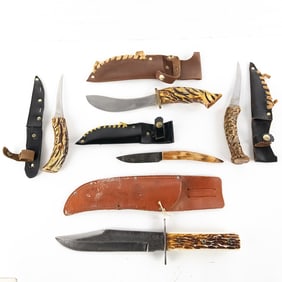 5 Stag Handle Hunting Knives