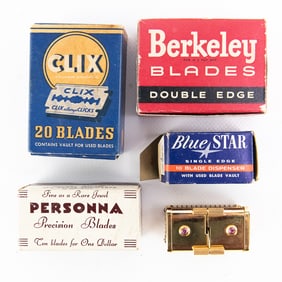 (5) Assorted Vintage Razor Blades and Razor
