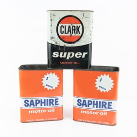 Clark Super & (2) Saphire 2 Gallon Motor Oil Cans