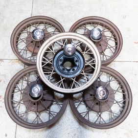 Four 1930-31 Ford Model A 19" Wire Rims & Hub Caps