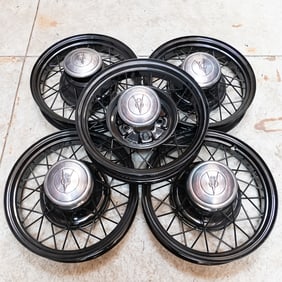 Five 1933-34 Ford 18" Rims & Hub Caps