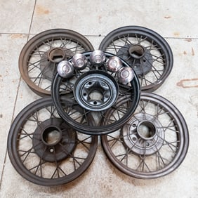 Four 1930-31 Ford Model A 19" Wire Rims & Hub Caps