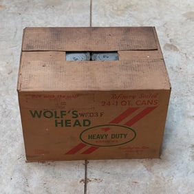 Case of Wolf's Head 40w Oil in Vintage Cans