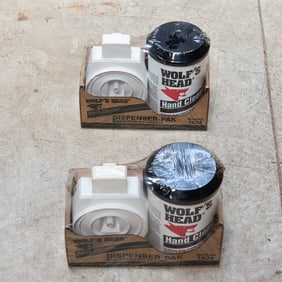 2 Vintage Wolf's Head Hand Cleaner Dispensers NIB
