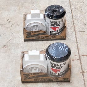 2 Vintage Wolf's Head Hand Cleaner Dispensers NIB