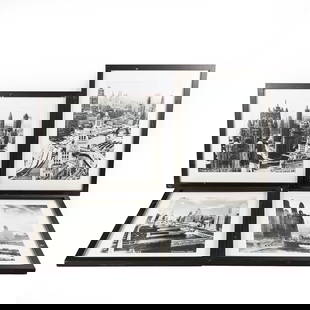 (4) B&W Framed 1930s Chicago: Excessive shipping cost due to size and weight of items. Pickup preferred. Framed Chicago Skyline posters. Enlarged from original silver gelatin prints. Professionally framed as a set. Likely hung