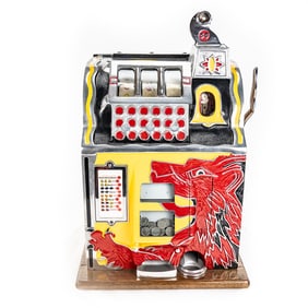 30s Mills Wolf's Head Front 5C Nickel Slot Machine