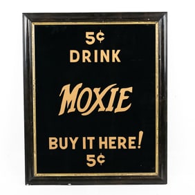 Vintage Drink Moxie Reverse Glass Advertising Sign